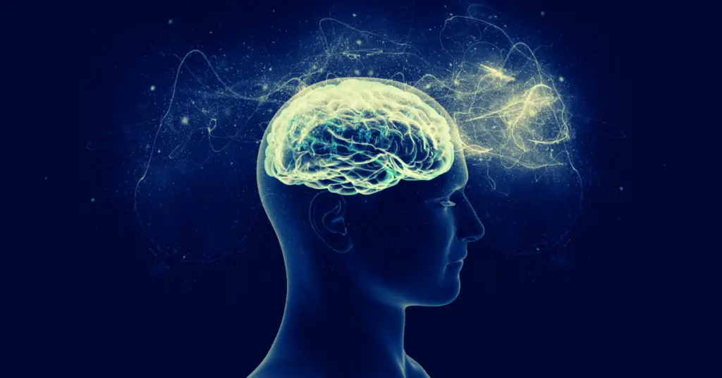 creative image of of human head with brain highlighted inside the skull